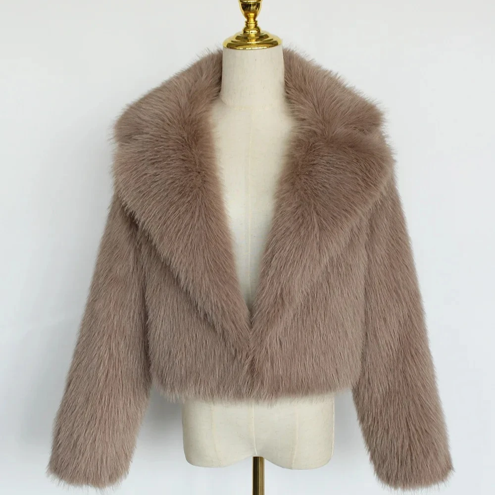 

Пальто из искусственного меха, женские куртки с отложным воротником, короткое пальто, толстая теплая уличная куртка Y2k, рабочая верхняя одежда, осень-зима 2025