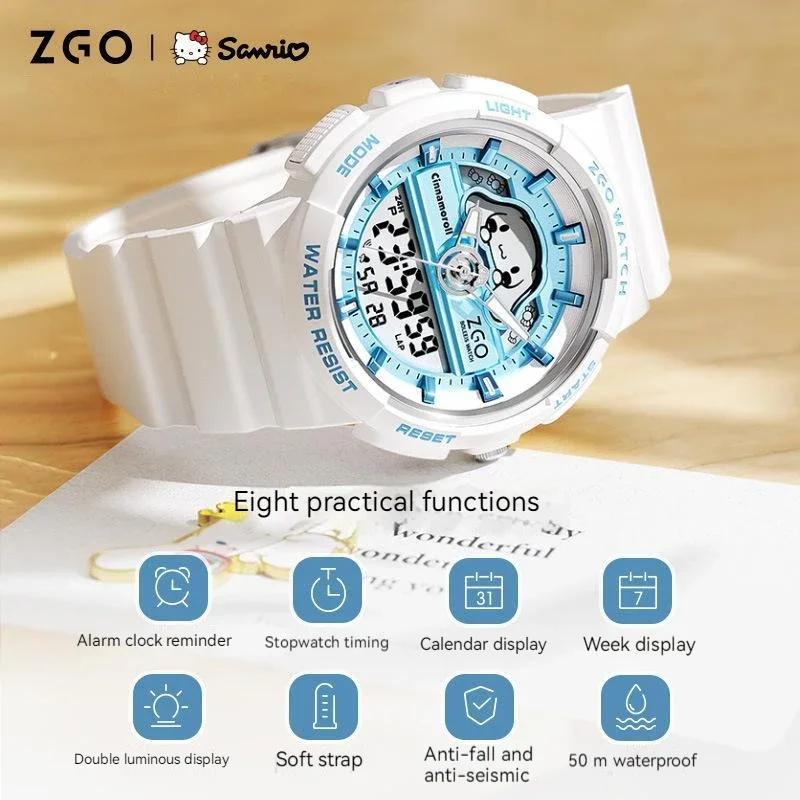 Sanrio Hello Kitty Watch Cinnamoroll Luminous Waterproof Alarm Clock Sports Women Girls Electronic Watches Kids Birthday Gifts