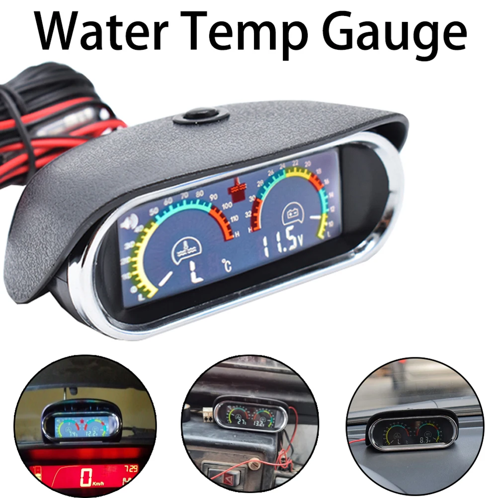 Car 12V 24V Car LCD Water Temperature Meter Thermometer Voltmeter Gauge 2 in 1 Temp & Voltage Meter 10mm Sensor Adapter 1/8NPT