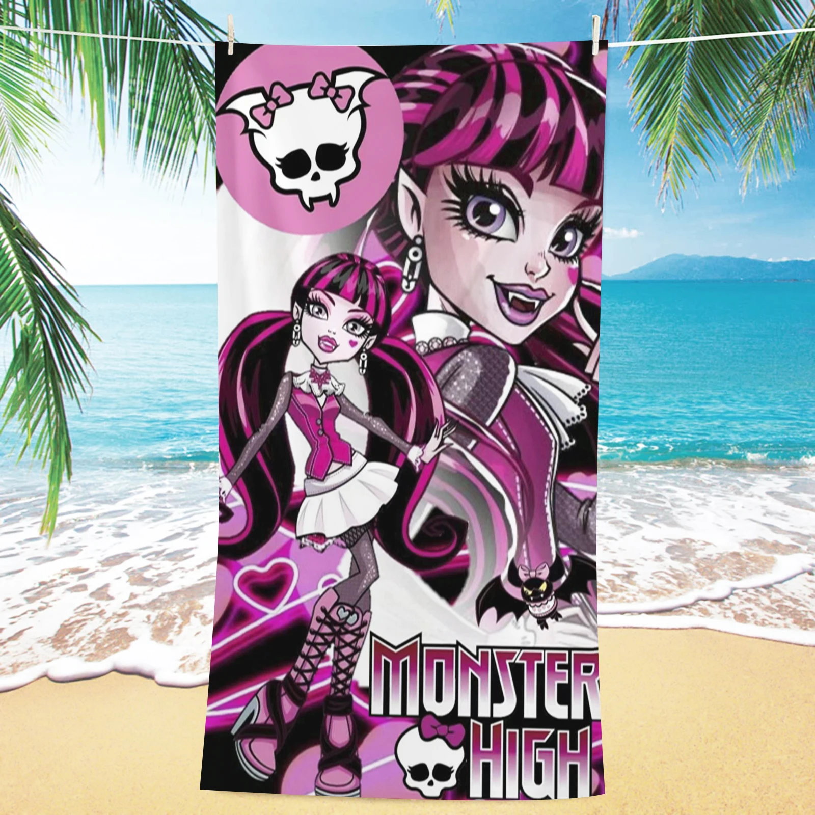 Monster High Beach Towel for Kids, Strange Girl, Kawaii Children Decor, Bath Hand Towels, Bathroom, Home Shower Gifts for Kids