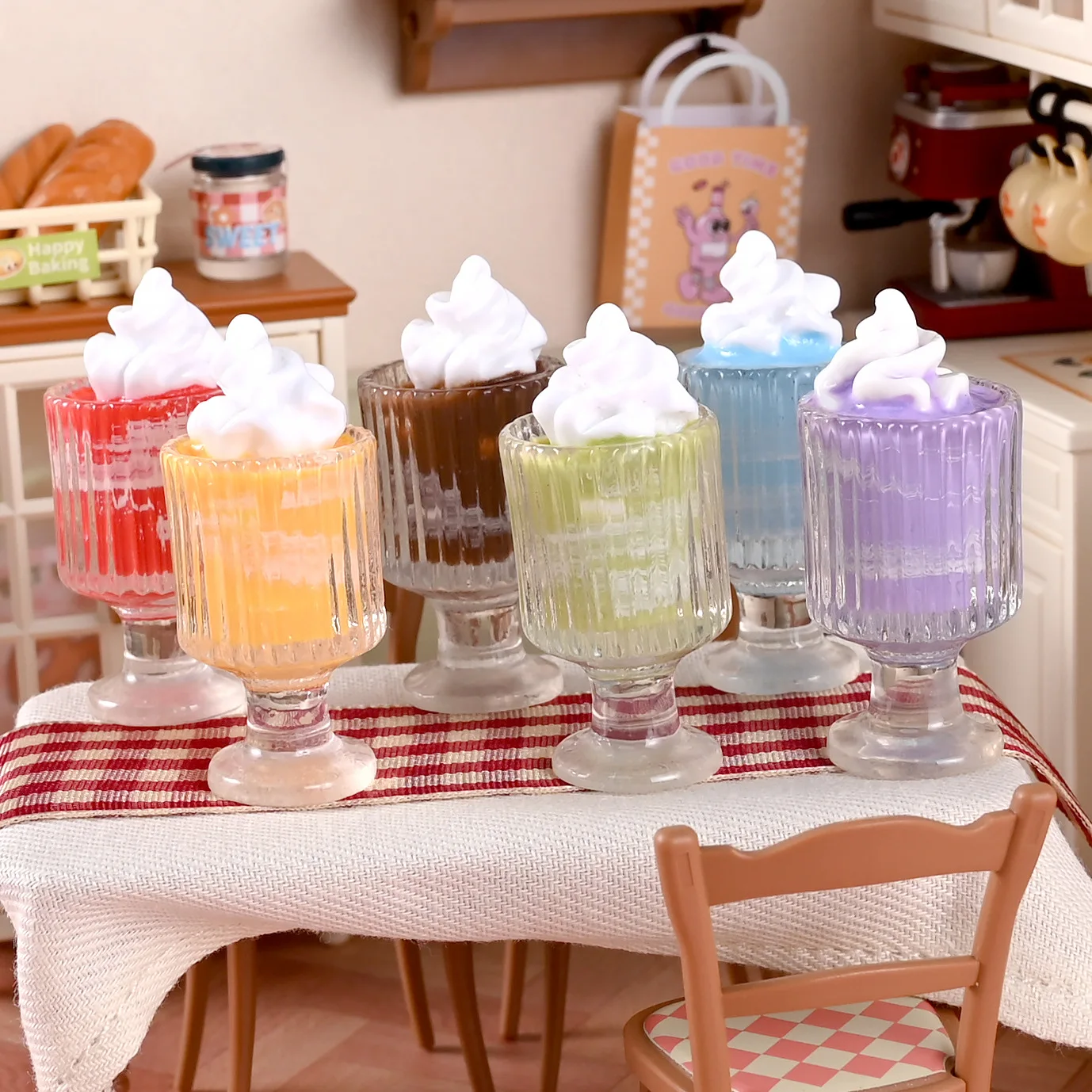 Dollhouse 2pcs Mini Ice Cream Milk Tea Cup Drink Model Resin DIY Dollhouse Food Play Home Decor Decoration Doll Accessories