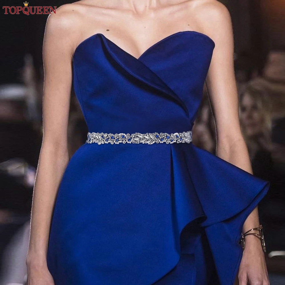 TOPQUEEN Wedding Accessories Bridal Belt Sash Women's Blue Dress Waist Decoration Long Bridesmaid Belt S100-ML