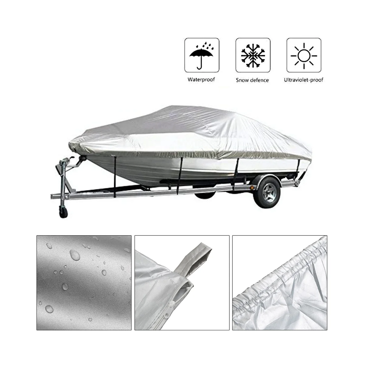 Boat Cover Outdoor Protection Waterproof Reflective Oxford Fabric 11-13Ft for V-HULL Runabouts and Boats