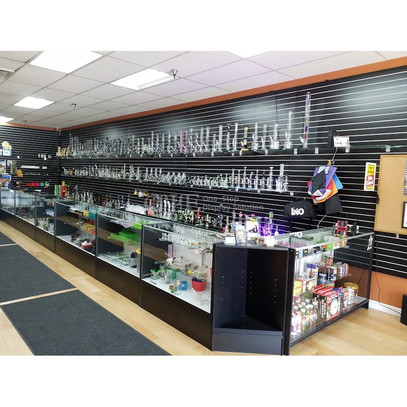 Custom. cheap smoke shop showcase retail glass display with lighting