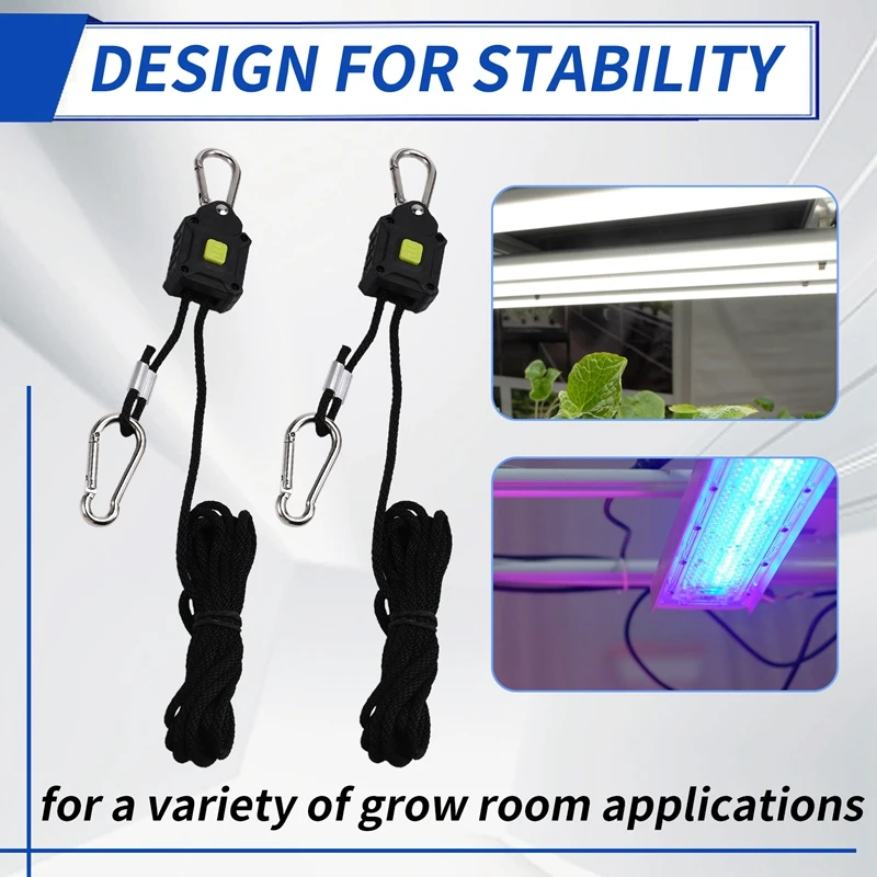 TKOH-2Pack Colgador de luz de cultivo ajustable de 1/8 pulgadas, colgador de cuerda resistente con engranajes metálicos reforzados para luz de cultivo, ventilador en línea