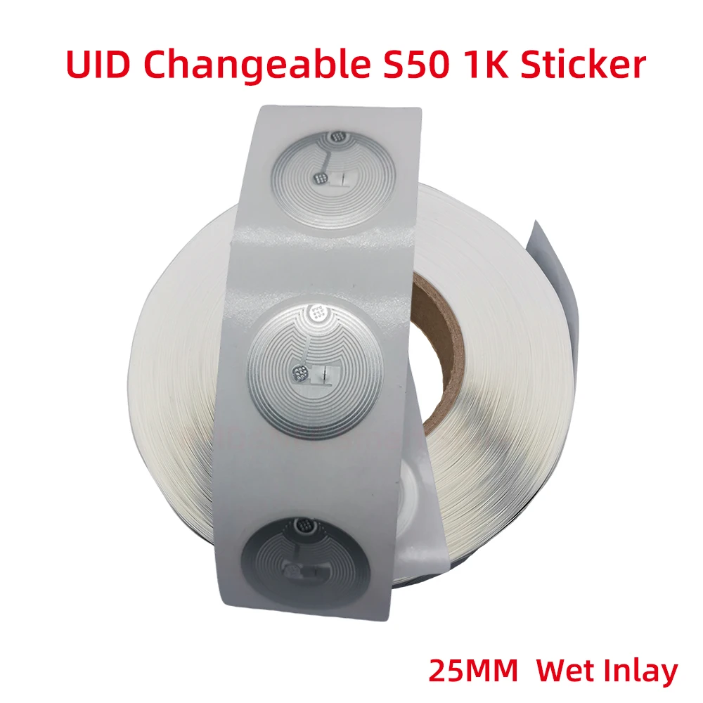 25MM CUID Android App Modify UID Changeable S50 1K NFC Sticker Wet Inlay 13.56MHz NFC tag Block 0 Writable Laber Copy Clone