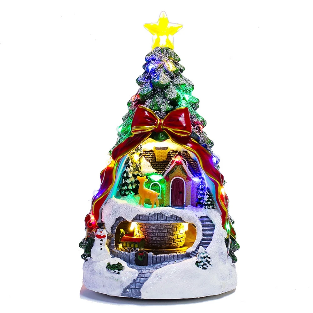 Christmas Tree Light House Music Decoration Adult Children Rotating Train Winter Scene House Desktop Holiday Decor A