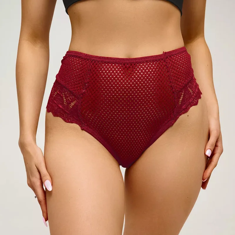 Sexy Fishnet Panties For Women Crochet Lace Panty Briefs Hollow Out See-Through Underwear High Waist Underpants  трусы женские