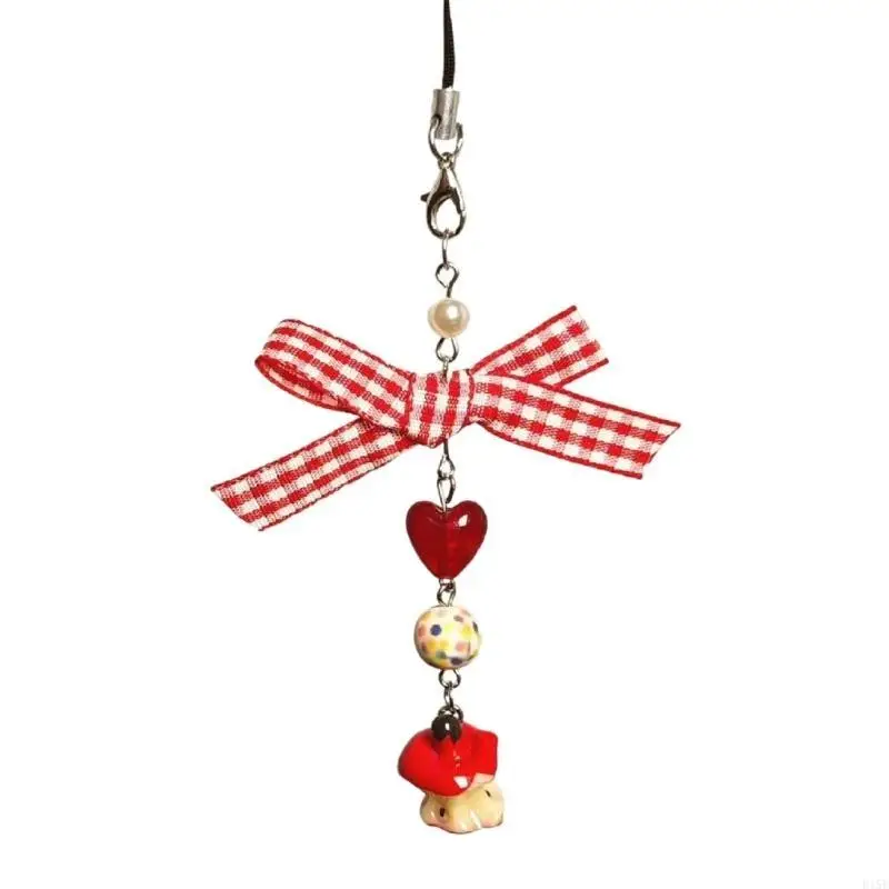 E15E Strawberry Cube Bowknot Pendant Pendant Phone Apped Hanging Corre