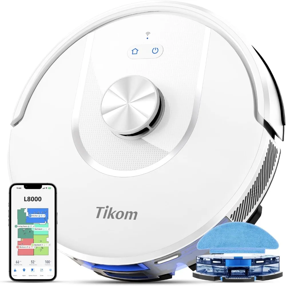 Robot Vacuum and Mop, LiDAR Navigation Robotic Vacuum, 20 Virtual Walls, Good for Pet Hair, Carpet, Hard Floor, White