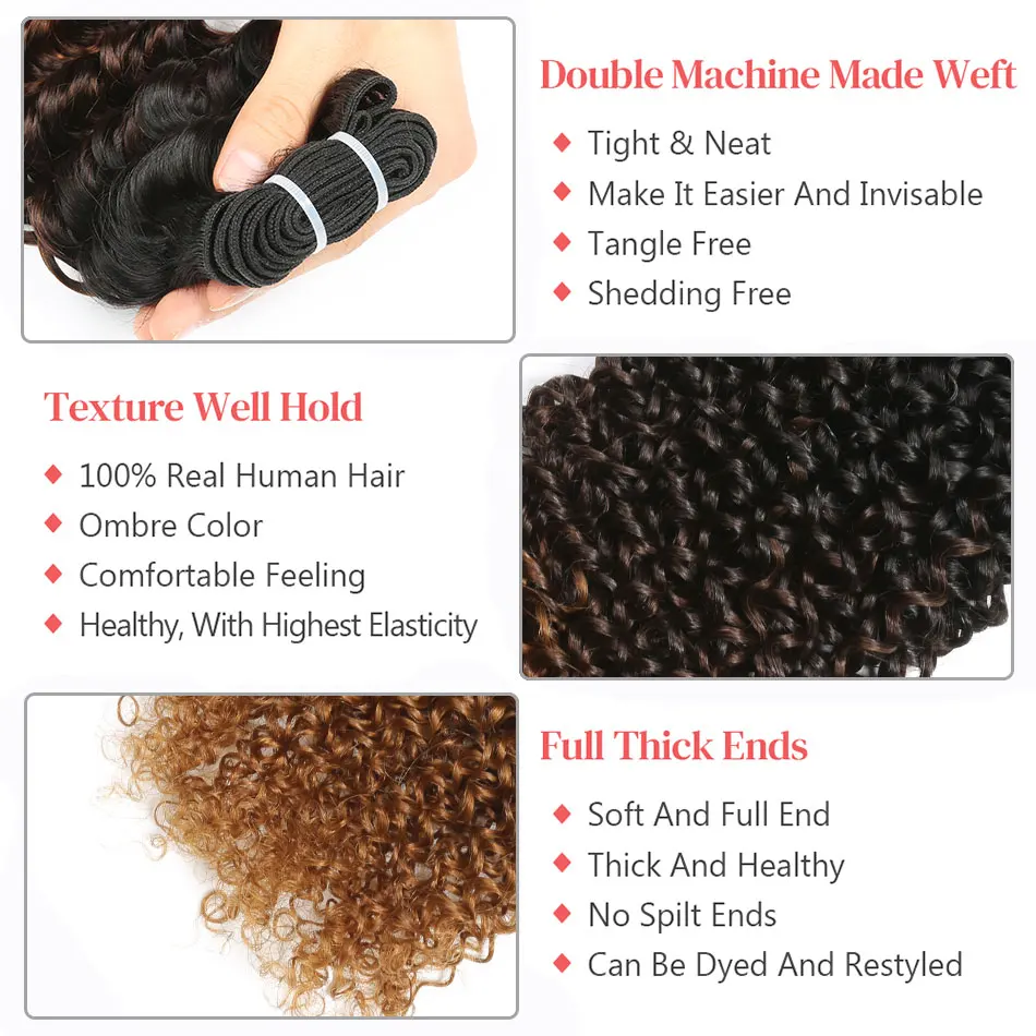 Bundel Rambut Manusia Keriting Brasil Ombre Berwarna Remy Ekstensi Jalinan Rambut Manusia 1/3/4 Bundel Rambut Keriting Ikal