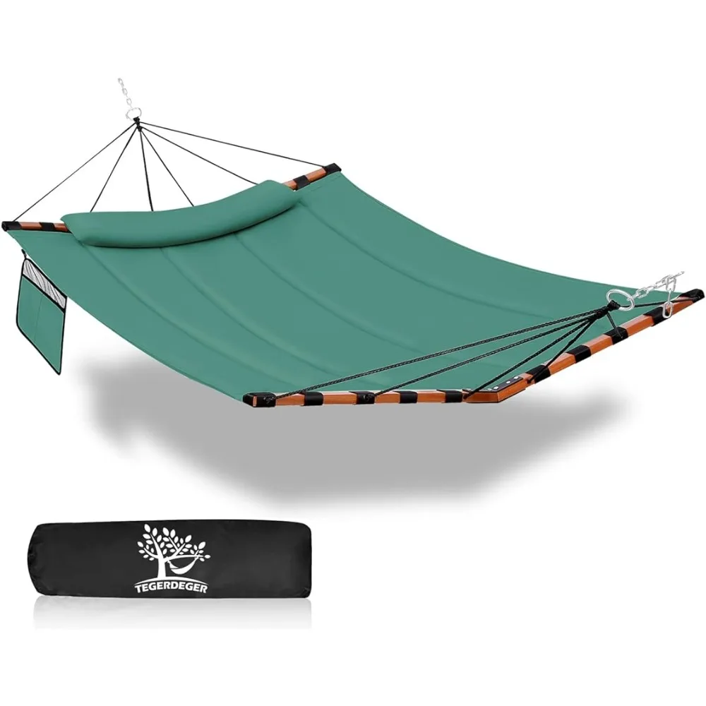 TegerDeger 12FT 2 Person Hammock 55 x 79IN Large Hammock 450LB Capacity Hardwood Spreader Bar & Nylon Rope  Lake Blue