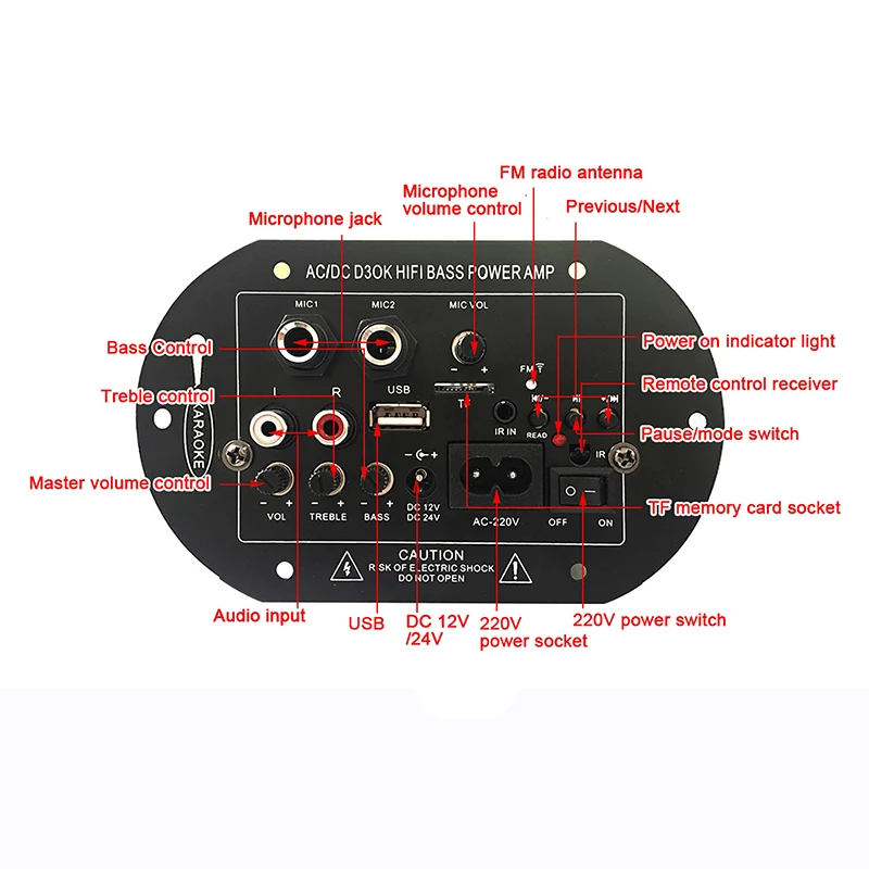 Audio Amplifier Board 120W Bluetooth Subwoofer Dual Microphone AMP Module DC 12V 24V Speaker for Karaoke Outdoor AC 110V 220V