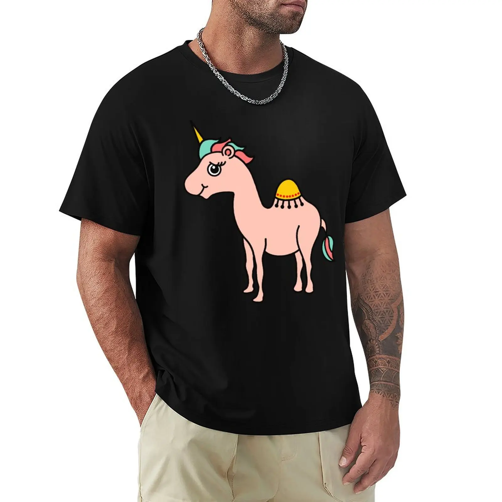 

Unicamel - a rare magical creature from Arabia. Camelcorn Unicorn (opposite facing) T-Shirt summer 2025 quick drying shirts men