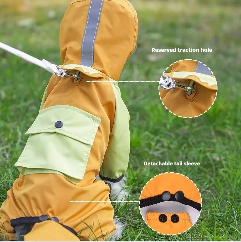 

Dog Raincoat 4 Legs Waterproof All-inclusive Outdoor Dog Walking Rainy Day Special Tugging