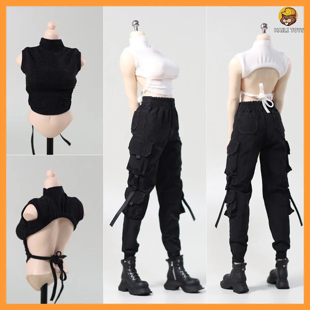 

Масштаб 1/6, женский сексуальный облегающий жилет без рукавов с открытой спиной/длинная рубашка, узкие брюки-карго, модель одежды для 12-дюймовой модели экшн-фигурки