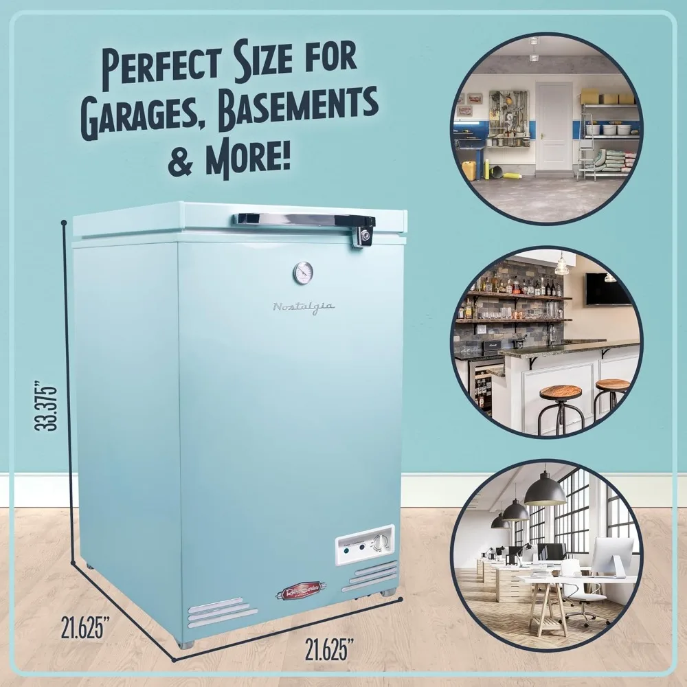 Classic Retro 3.5 Cu.Ft. Chest Freezer and Refrigerator All in One, Includes Rolling Wheels, Portable, Indoor/Outdoor, Lock