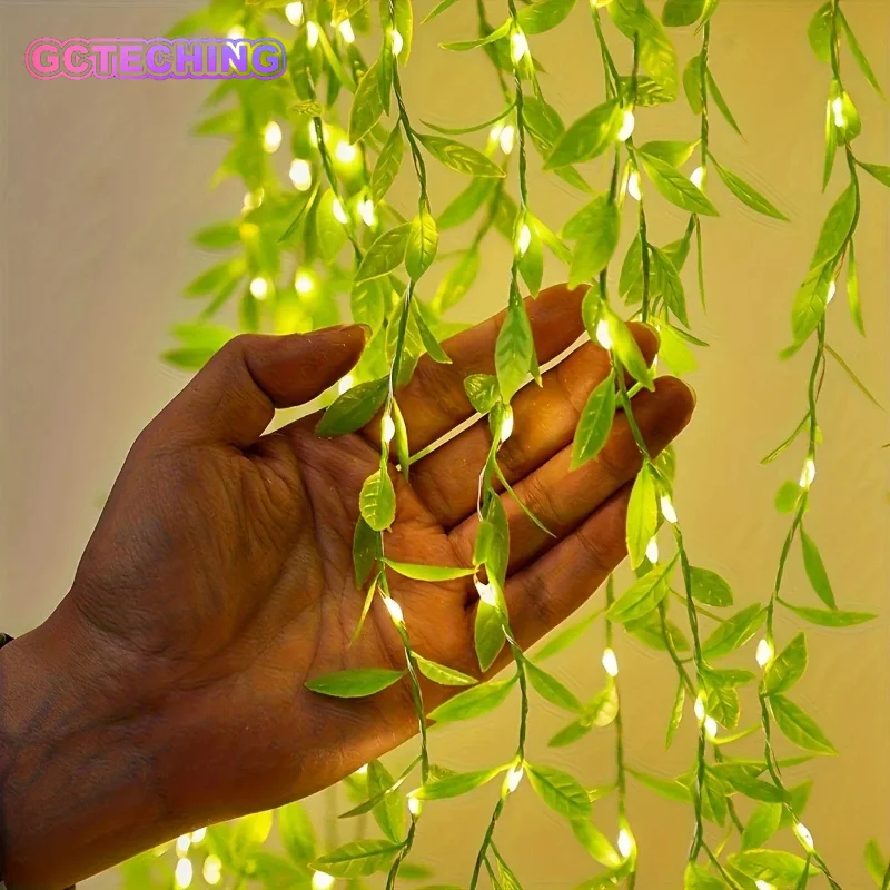 2 m 20 luz sempre na caixa de bateria lâmpada cortina salgueiro luz decorativa corda imitação folha cesta ferro forjado fio cobre