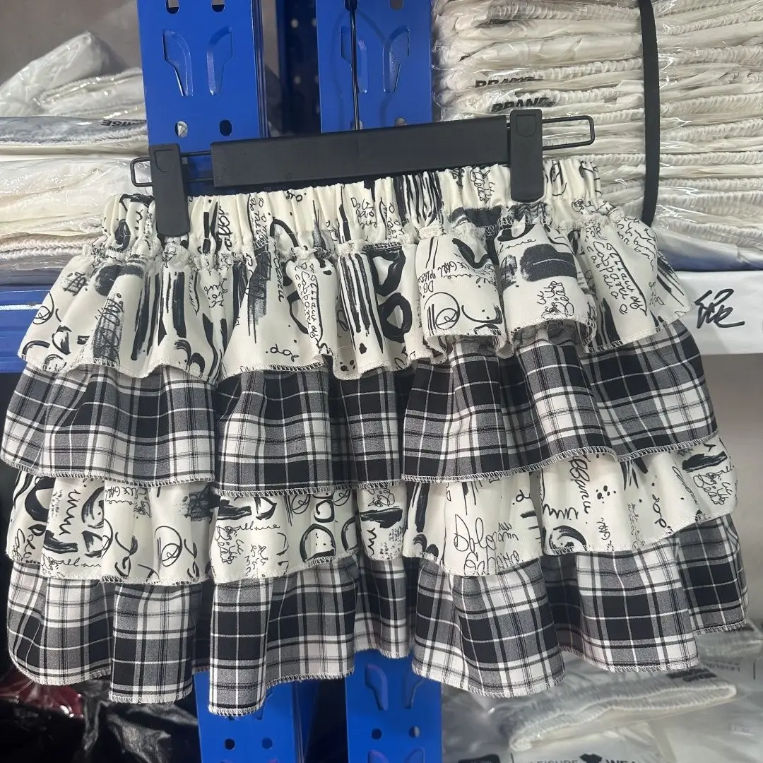 Subculture Japanese Y2k Cute Ruffled Plaid Skirt Punk Rock Print Cake Skirts Japanese Preppy Style Casual New 2025 Women Skirts