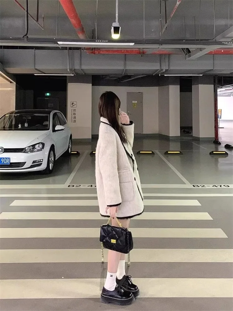 Żakiet tweedowy damski wiosenny vintage lniany streetwearowy elegancki z kokardą gładki tradycyjny minimalistyczny profesjonalny z kołnierzykiem