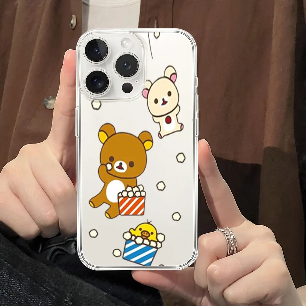 Phone Case for iPhone 11 12 13 14 15 16 Max Pro Plus Transparent Soft Shell MINISO R-Rilakkuma Cute Bear