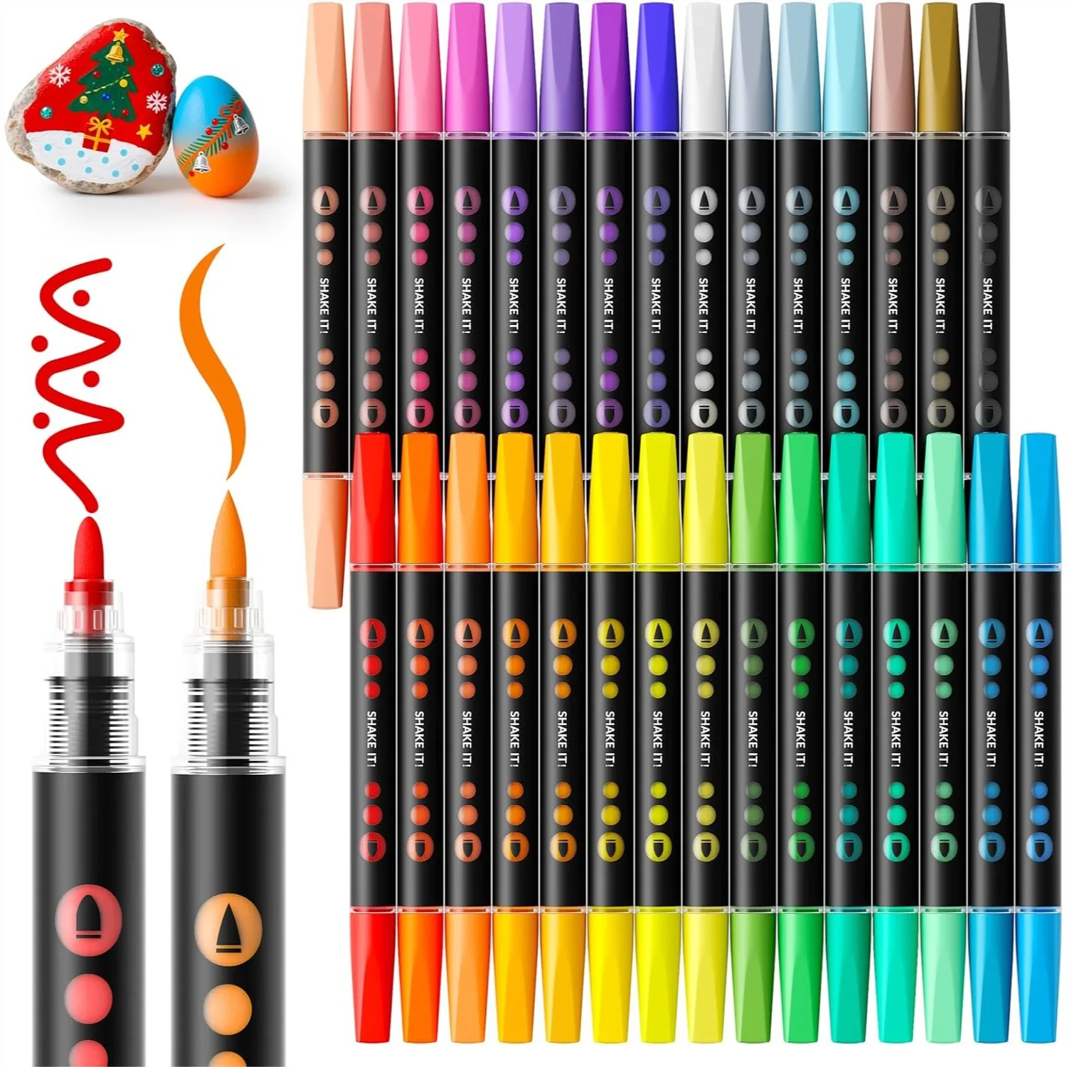 

30 Colors Acrylic Paint Markers Dual Tip Bullet & Brush Pens With Automatic Ink Control System Art Supplies For Adults Teens Rock Wood Canvas Glass Creative Projects