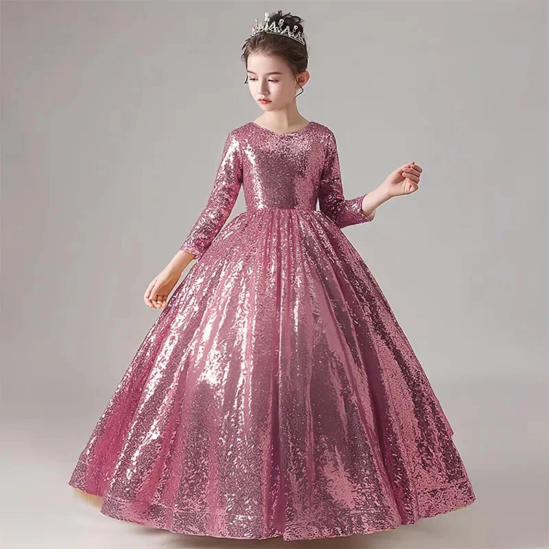 Neue Kinder Ballkleider Mädchen elegante Pailletten Ballkleider mit Teenagern Abend party Abendkleid Mädchen Kommunion glänzendes Kleid