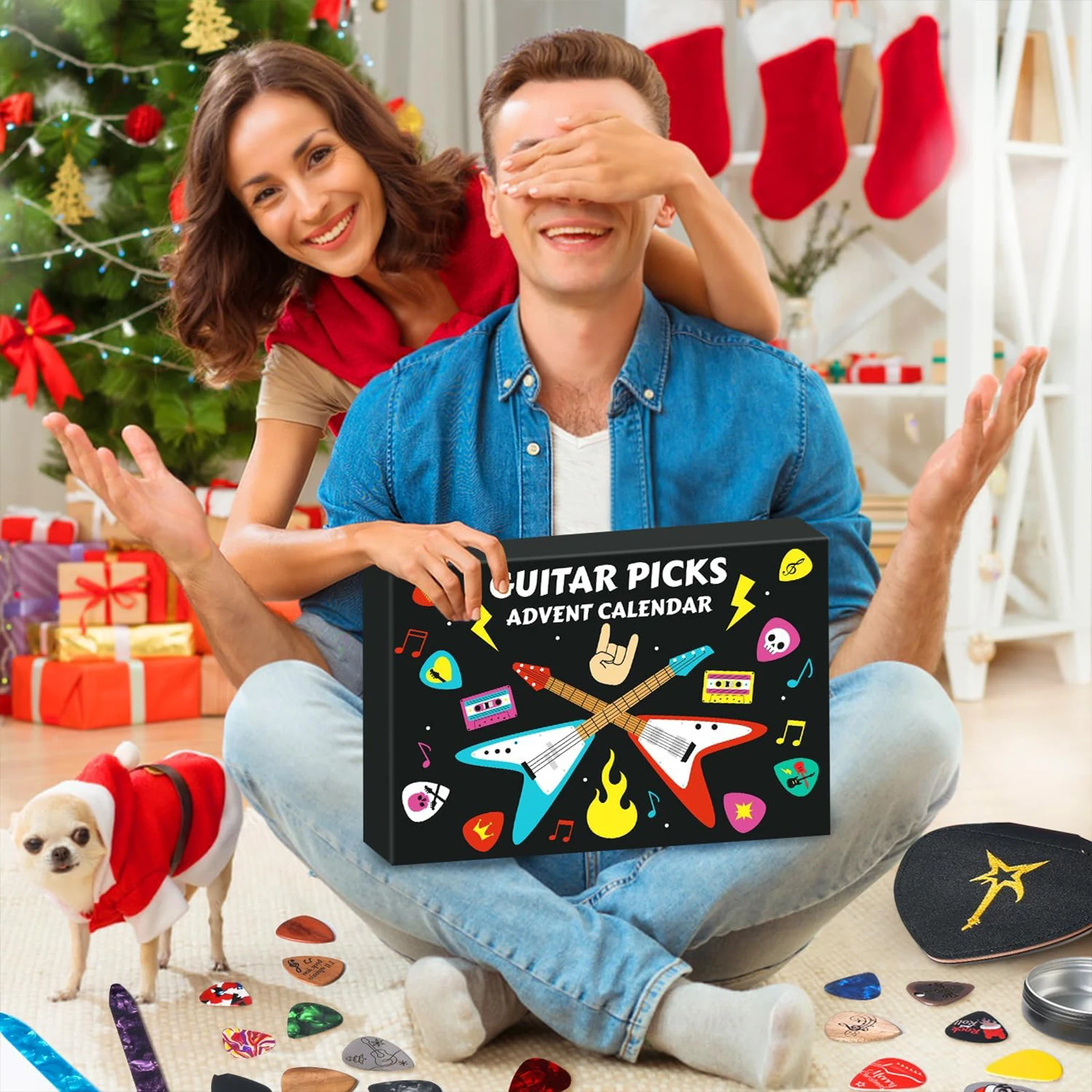 Calendario de Adviento de púas de guitarra, calendario de cuenta atrás de Navidad de 24 días con 20 púas de guitarra, regalos de Navidad para guitarrista, 1/2/3 cajas