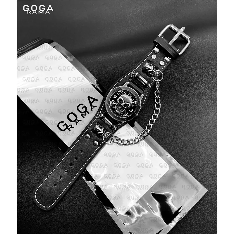 2025 New Product Launch Punk Style Silver Skull Quartz Men's Watch Waterproof Sports Leather Watches for Men