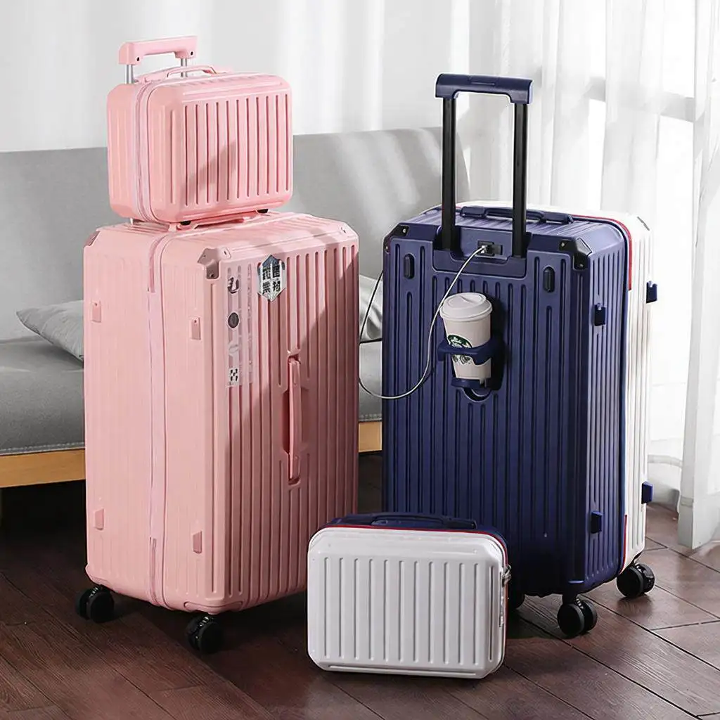 大容量28インチ多機能親子旅行カバン、厚みのあるホイール付き4インチメイクボックス付きトラベルスーツケース