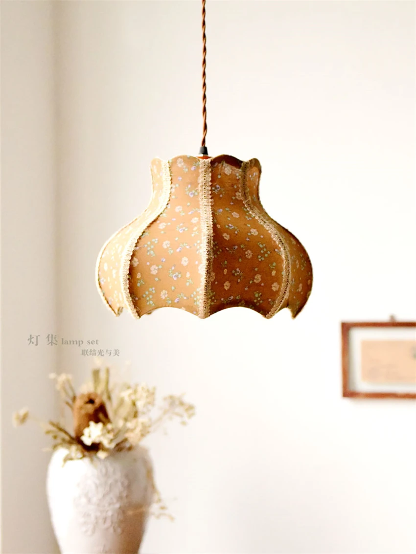 Vintage cotton linen shade pendant lights natural American country literature Japanese style study bedroom bedside pendant lamps