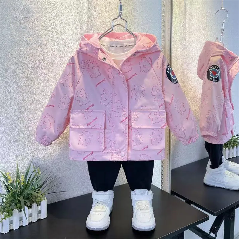 

Kids Boys And Girls Little Bear Hooded Coat 2023 New Spring And Autumn Season Charge Coat Fashionable Boys Casual Top