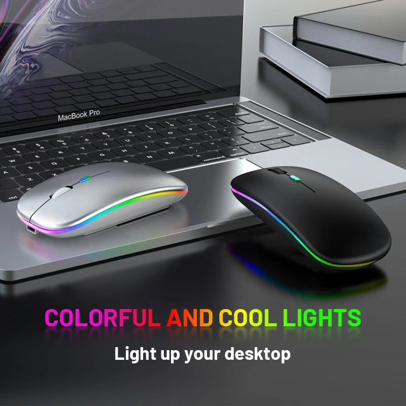 LED Wireless Mouse With 2.4GHz USB RGB 1600DPI  Rechargeable Silent Mouses For Computer Laptop Tablet PC Macbook Free Shipping