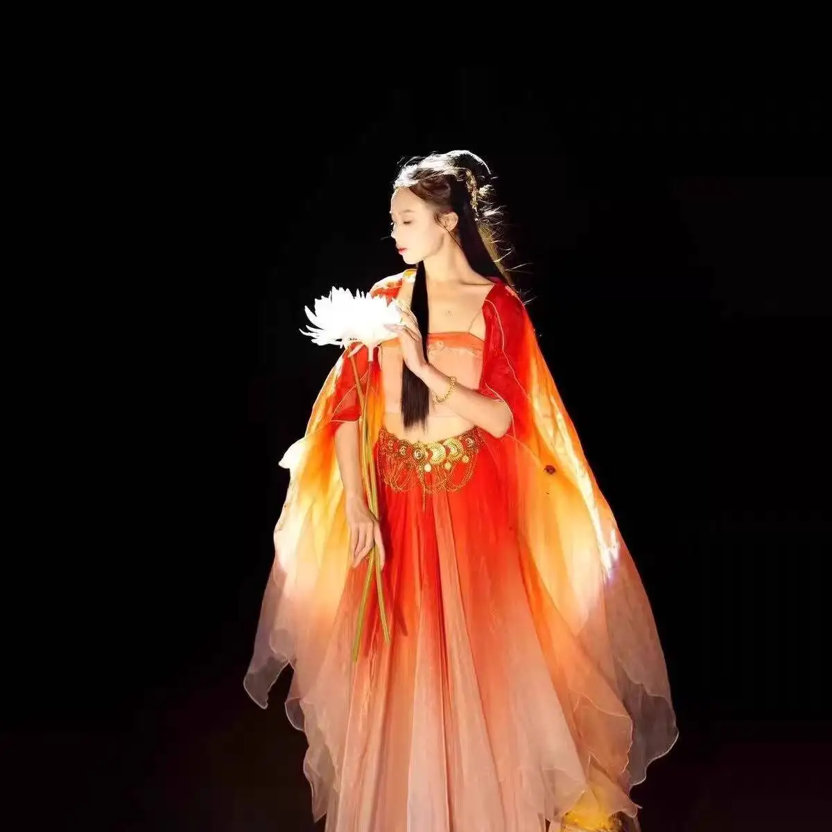 

Новое классическое танцевальное платье из газовой ткани с узором карпа кои, сказочное, элегантное, для тренировок, в китайском стиле, с очень пышной юбкой