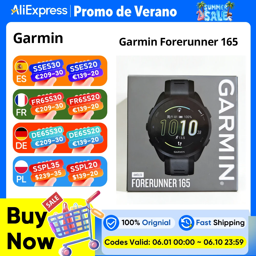 Montre connectée Garmin Forerunner 165 Écran AMOLED couleur 1,2 pouces Données GPS et informations sur la récupération
