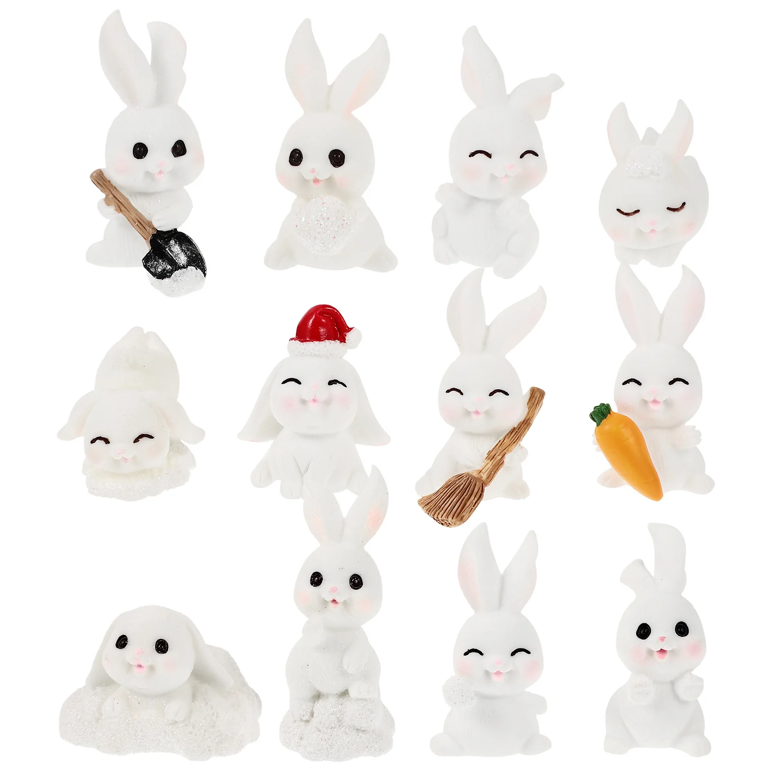 

12Pcs Snow Scene Resin Rabbit Statue Landscape Bunny Easter Party Decoration Small Bunny Toys