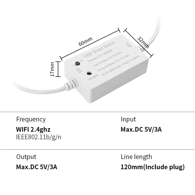 

Умный переключатель Tuya USB, Wi-Fi контроллер, универсальный таймер, таймер Smart Life для USB-приборов для Alexa Google Home A010