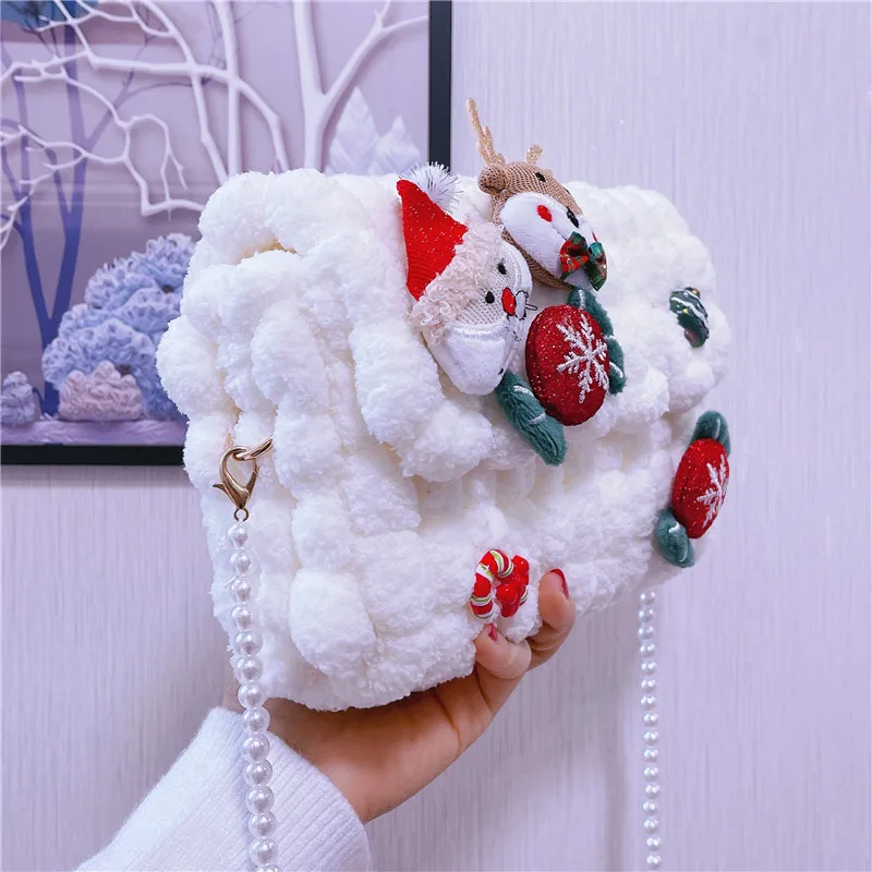 Lolita Snowflake Merry Christmas Plush Handbag Shoulder Bags Handmade Crossbody Xmas Girls Women Gift Gift