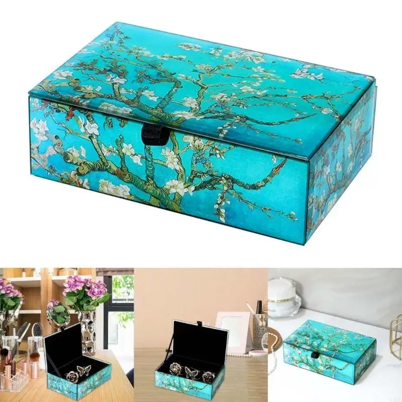 

Elegant Flower Designs Jewellery Holder with Glass Lid Stylish Compartments Home Decoration for Trendy Women Girls