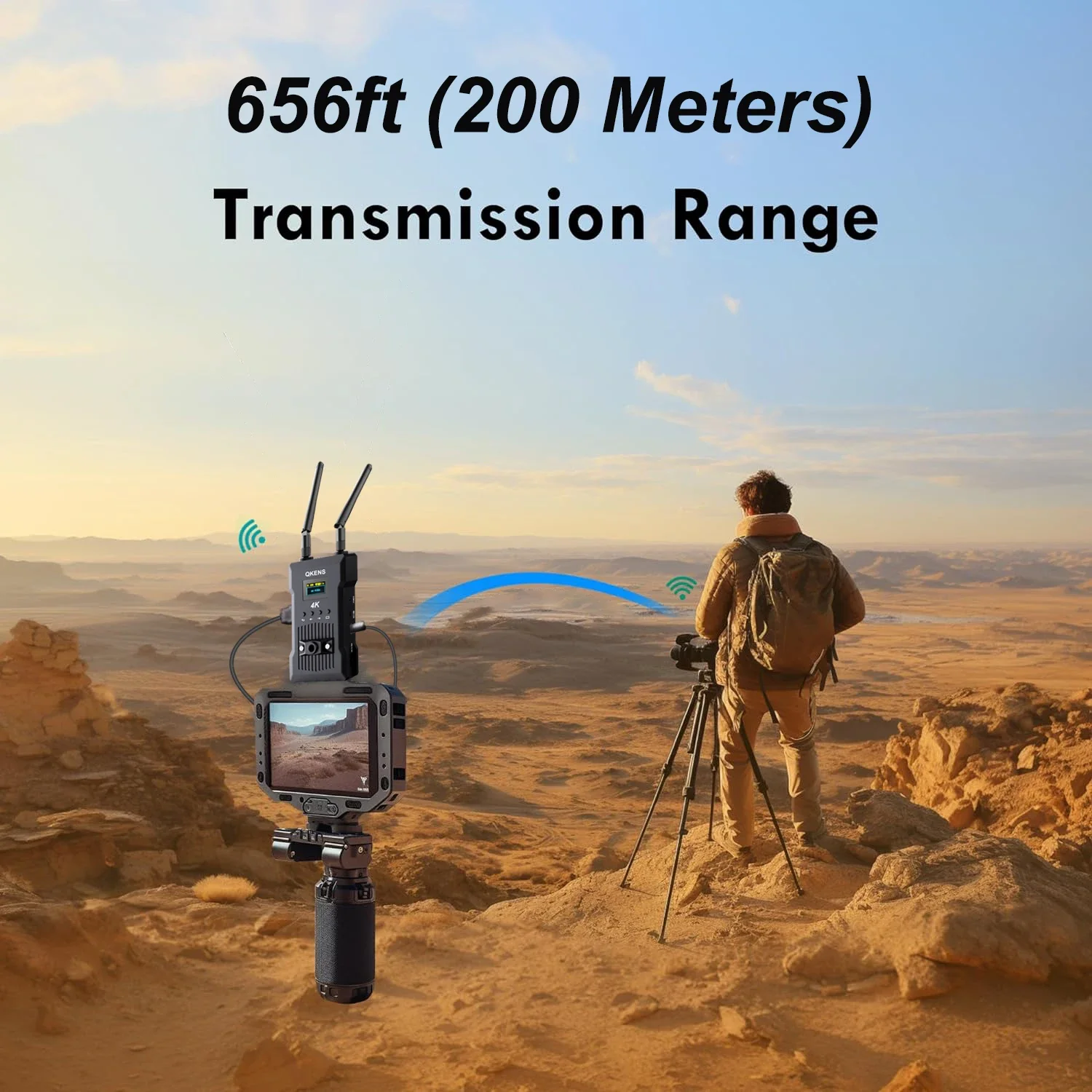 HDMI 무선 익스텐더 비디오 송신기 및 리시버 지지대 배터리, 비디오 그래퍼, 사진 작가 PC 카메라, 라이브 스트리밍, 200m, 4K
