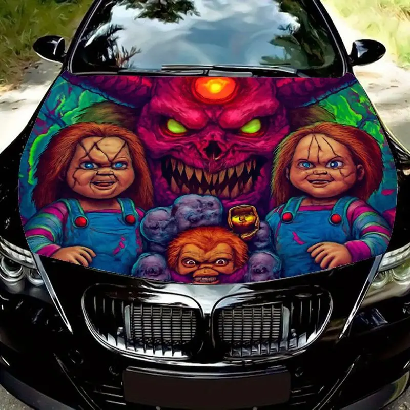 

A heart-pounding surreal demon containing dolls and a monster car hood sticker set against a psychedelic (spiritual) nightmarish