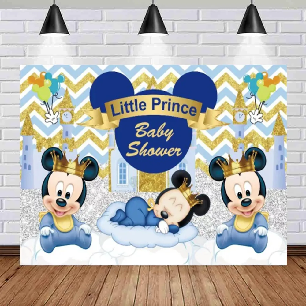 Disney Mickey Mouse Photography Backdrop Mickey 1st Birthday Background Kids Boys Blue Decoration for Baby Shower Party Supplies