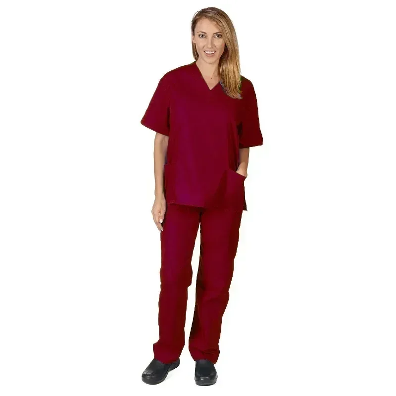 Uniforme de enfermeira com bolso de manga curta para mulheres, Esfoliantes médicos, Conjunto de roupas de odontologia, Enfermagem Scrubs