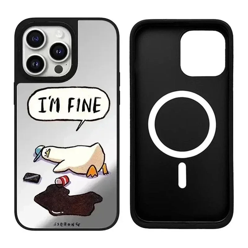 

Cute Duck iPhone 11 12 13 14 15 Pro Max Mirror Surface MagSafe Case Cover Shell