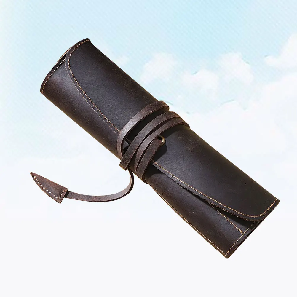 

Pen Pouch Handmade Genuine Black Case for Fountain Pens Stationery Office Retro Holder Desk Organizer