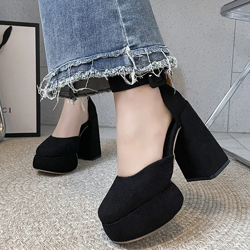 Women High Heels Mary Janes Shoes Chunky Sandals 2023 Summer New Designer Square Toe Platform Lolita Shoes Sexy Pumps Zapatos