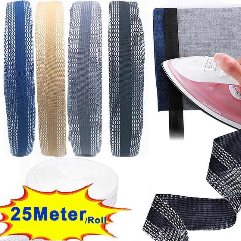 25Meter Pants Edge Shorten Self-Adhesive Pants Mouth Paste Washable Iron-On Hem Tape No Sewing Fabric Fusing Tape for Pant Jeans