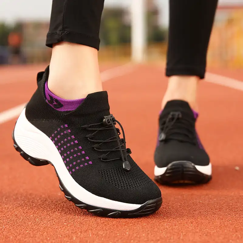 Women's Platform Knit Sneakers, Breathable Lace Up Low Top Casual Shoes, Women's Sport Funning Shoes