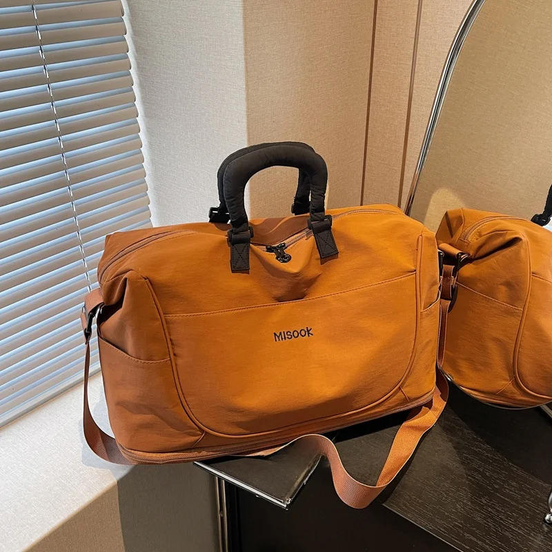 expandable-large-capacity-travel-storage-bag-handheld-short-trip-luggage-bag-fitness-sports-bag-canvas-material-pure-color