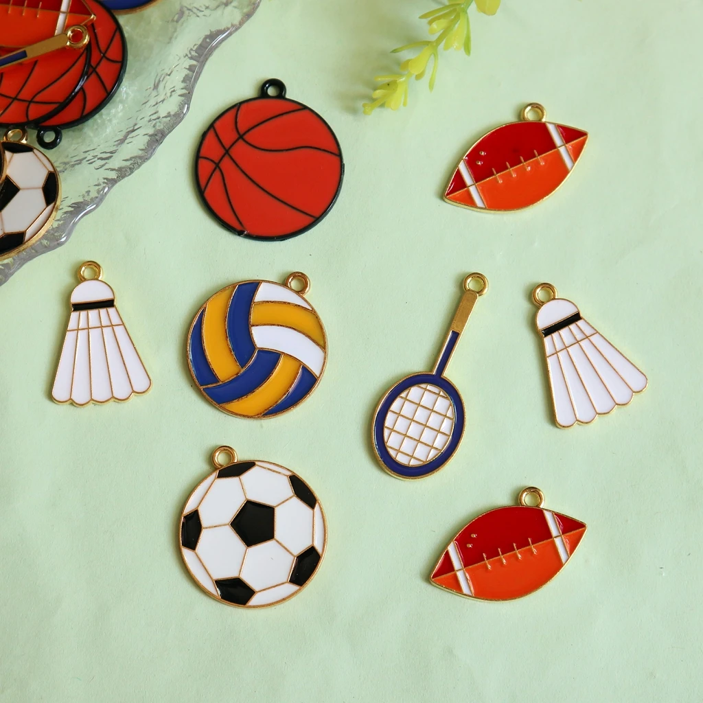 

10PCS Cartoon Colorful Ball Alloy Enamel Pendant Round Football Basketball DIY Necklace Earrings Bracelet Keychain Accessories